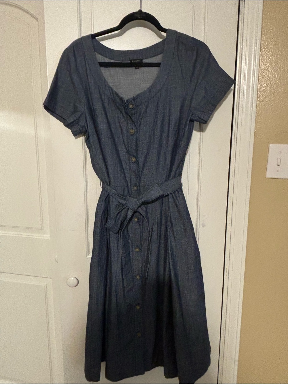 Talbots Denim-Style Button Front Midi Dress in Navy